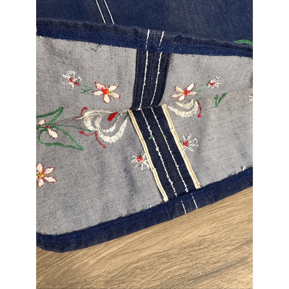 Vintage 70s Handmade Midi Denim Skirt Embroidered Flowers Hippie 27" Waist XS/S - Picture 6 of 16